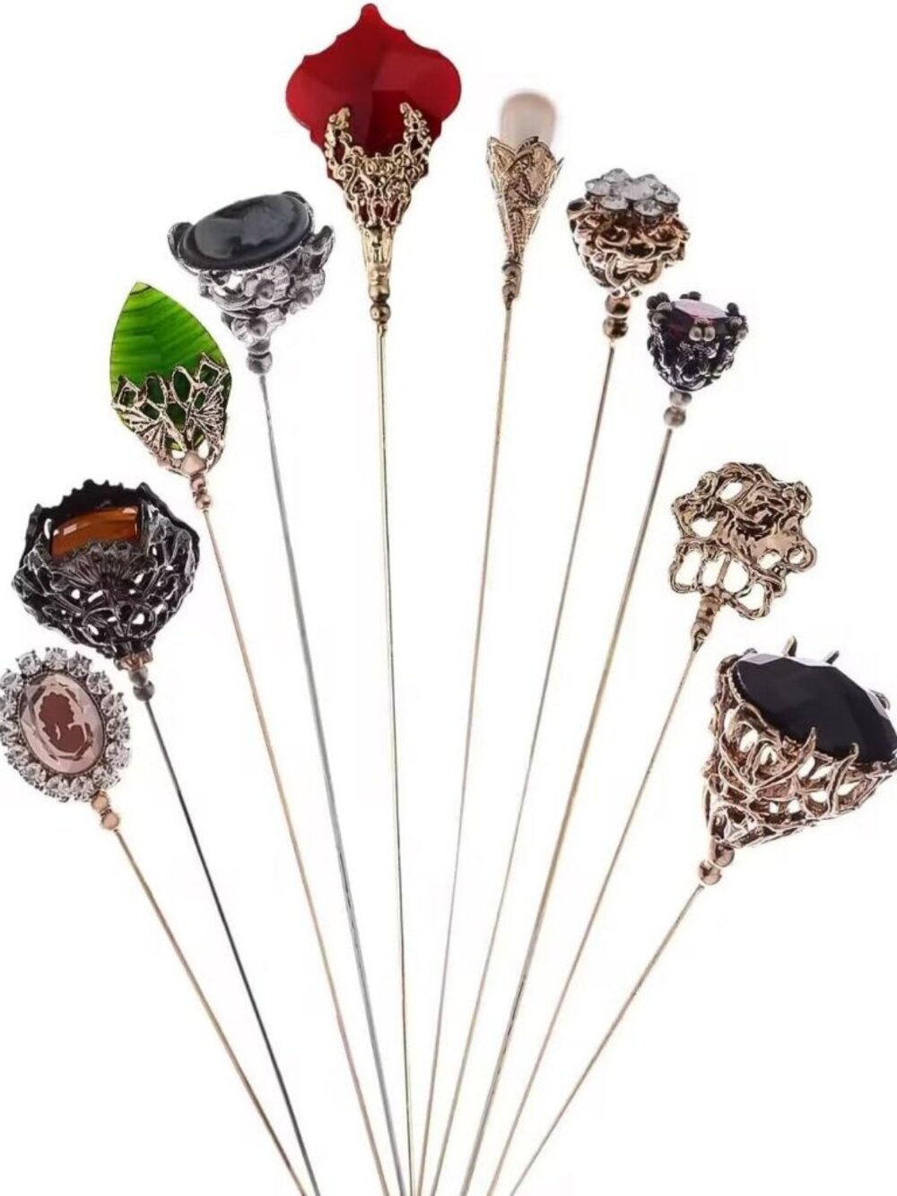 Vintage Style 10Pcs Hat & Lapel Pins Set - Flexible, Secure Fit for Hats